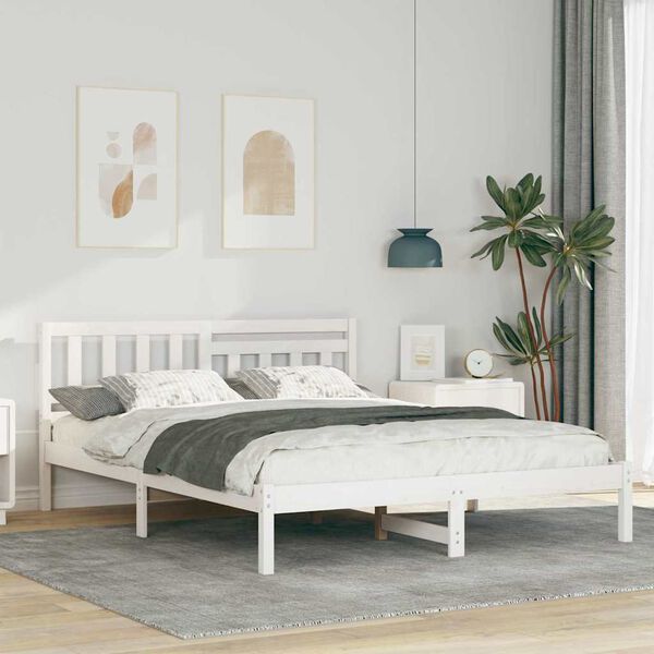 vidaXL Bed Frame with Headboard White 160 x 200 cm Solid Pine Wood