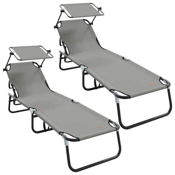 vidaXL Folding Sun Lounger Folding 2 pcs Grey 190 x 57 x 81 cm Oxford