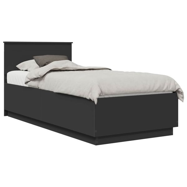 vidaXL Bed Frame with Headboard Black 90 x 200 cm Engineered Wood