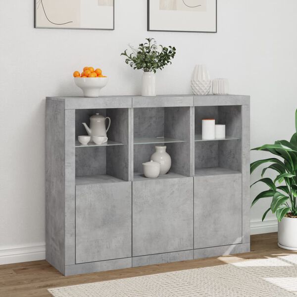 vidaXL Sideboards with LED Lights 3 pcs Concrete Grey Engineered Wood