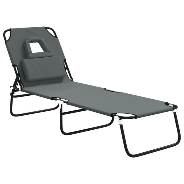 vidaXL Folding Sun Lounger Grey Oxford Fabric&Powder-coated Steel