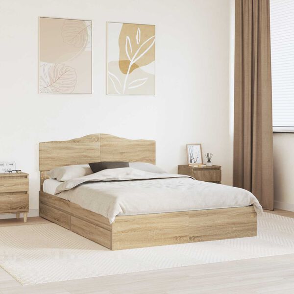 vidaXL Storage Bed with Drawer Sonoma Oak 150 x 200 cm Engineered Wood