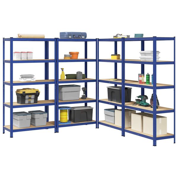 vidaXL 5-Layer Storage Shelves 4 pcs Blue Steel&Engineered Wood