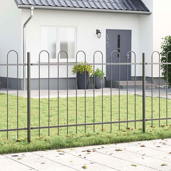 vidaXL Garden Fence 9 pcs Grey 15.3 x 0.8 m Powder-coated Steel