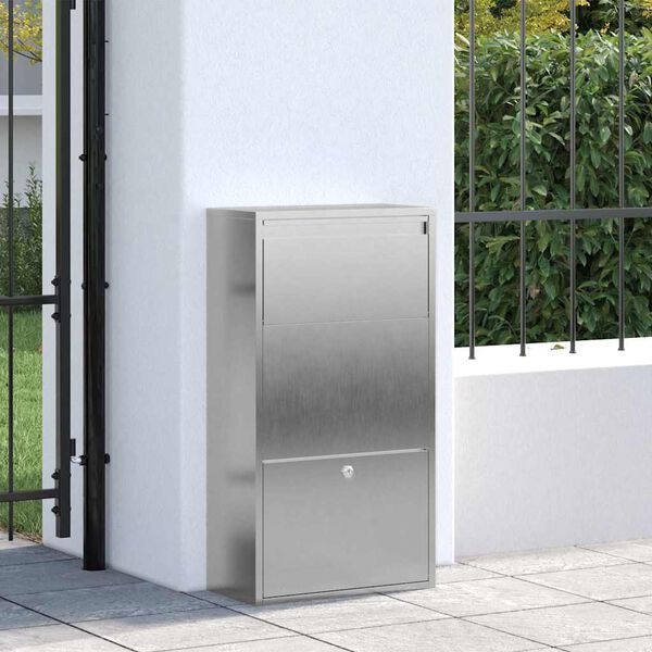 vidaXL Parcel Drop Box Silver 44 x 22 x 82 cm Stainless Steel