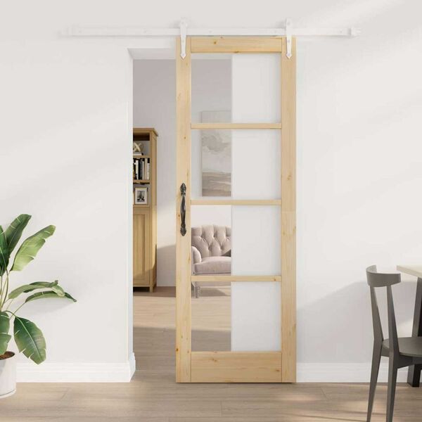 vidaXL Sliding Door Natural 73.5 x 211 cm Solid Pine Wood and Glass