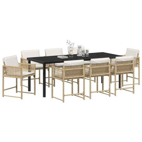 vidaXL Garden Dining Set 9 pcs Beige Poly Rattan