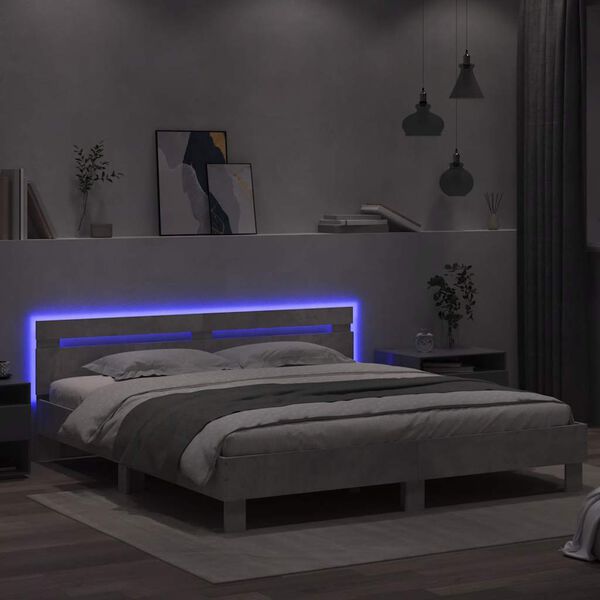 vidaXL Bed Frame with LED without Mattress Concrete Grey 160x200 cm