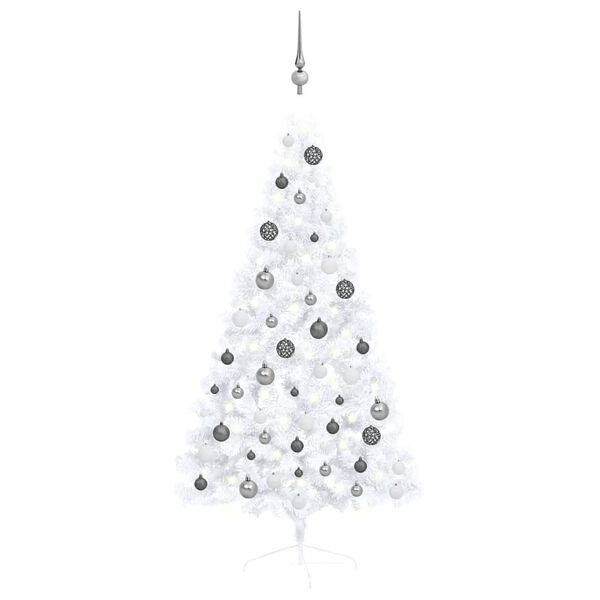 vidaXL Artificial Half Pre-lit Christmas Tree with Ball Set White 150 cm