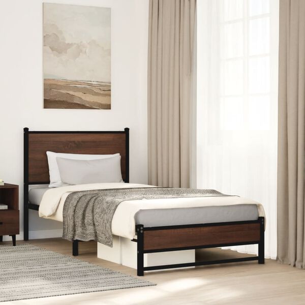 vidaXL Metal Bed Frame without Mattress Brown Oak 80x200 cm