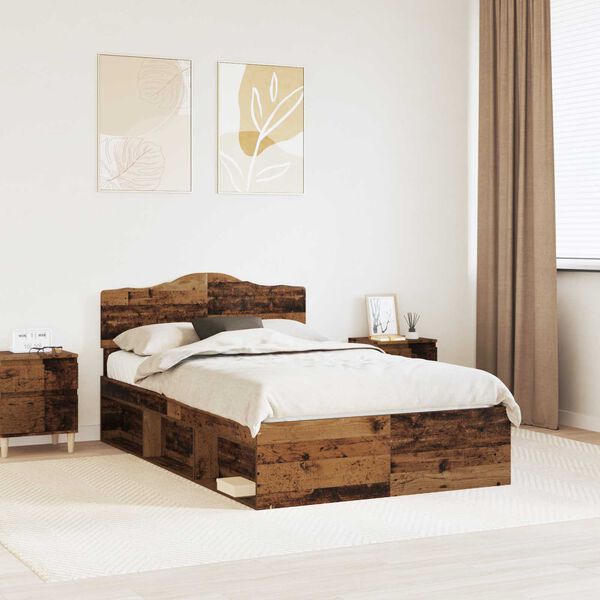 vidaXL Bed Frame with Headboard Old Wood 120 x 190 cm Solid Pine Wood