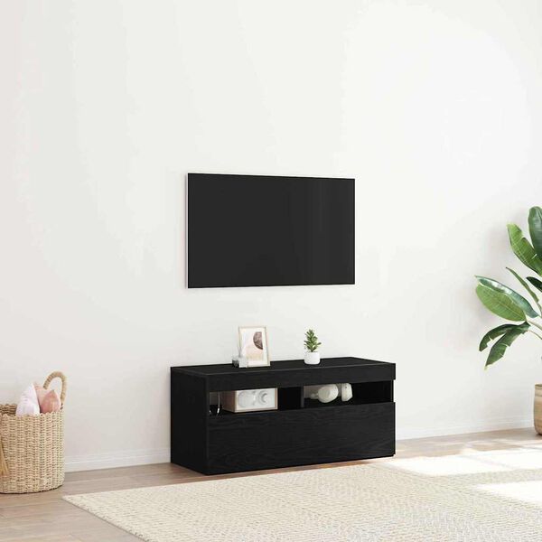 vidaXL TV Cabinet Black Oak 90 x 35 x 40 cm Engineered Wood