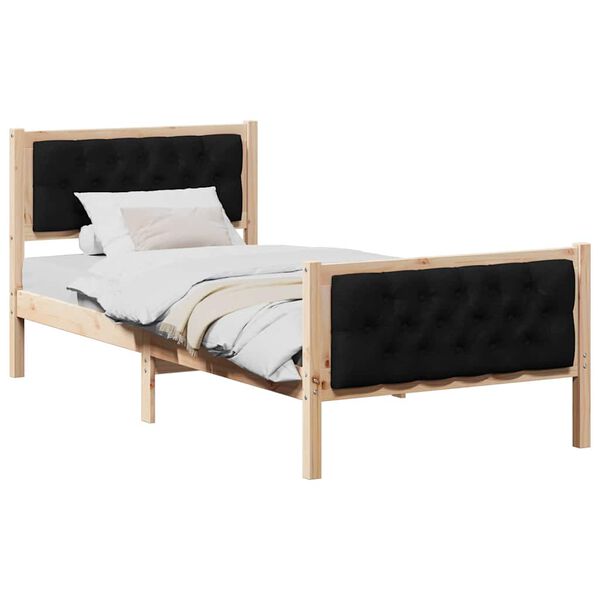 vidaXL Bed Frame with Headboard Black 90 x 200 cm Solid Pine Wood