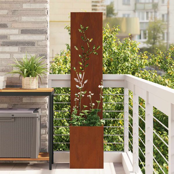 vidaXL Garden Privacy Screen Floral Rusty 32 x 140 cm Weathering steel