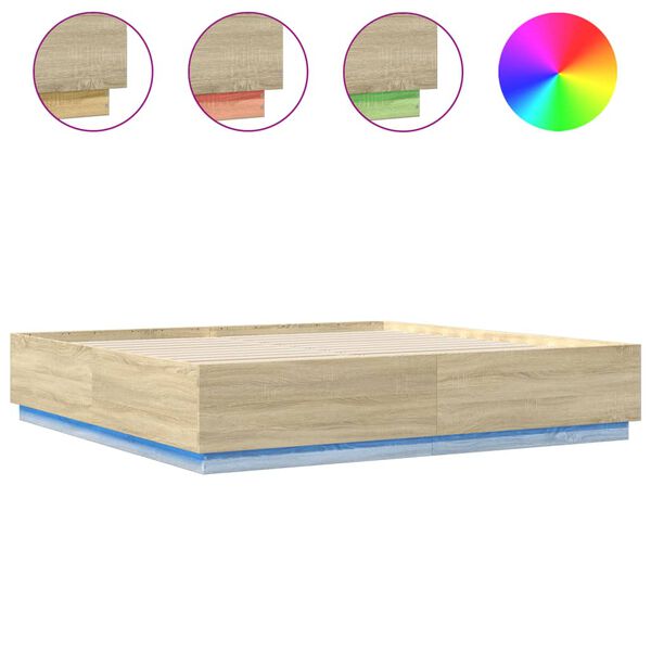vidaXL Bed Frame with LED without Mattress Sonoma Oak 180x200 cm Super King