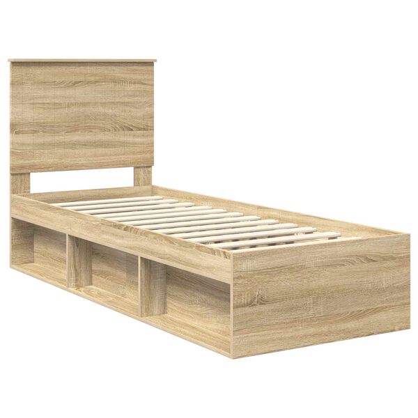 vidaXL Bed Frame with Headboard Sonoma Oak 75 x 190 cm Solid Pine Wood