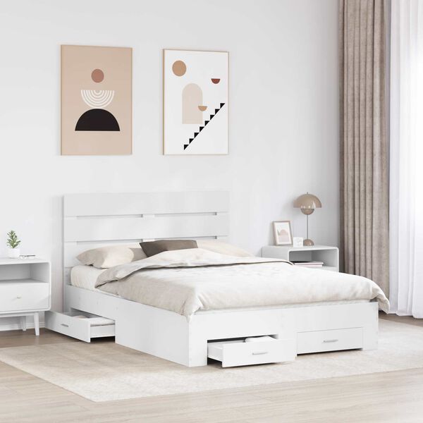 vidaXL Bed Frame with Drawer White 150 x 200 cm Engineered Wood