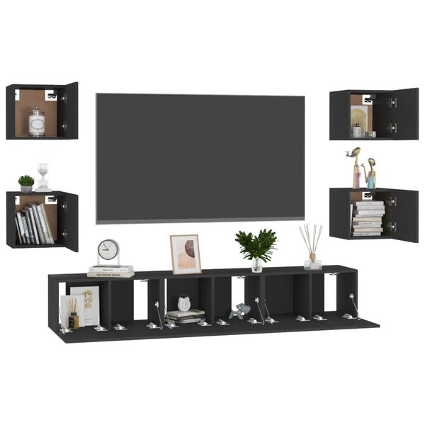 vidaXL 7 Piece TV Cabinet Set Black Engineered Wood