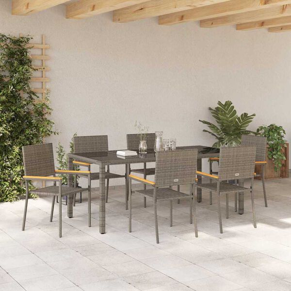 vidaXL Garden Dining Set 7 pcs Grey Poly Rattan