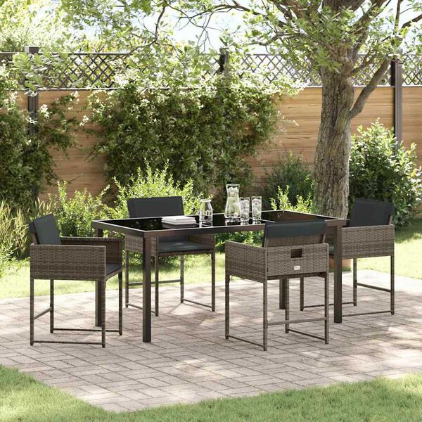 vidaXL Garden Dining Set 5 pcs Grey Poly Rattan