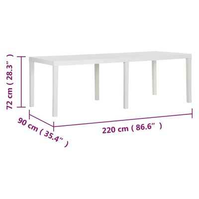 vidaXL Garden Table 220x90x72 cm PP White