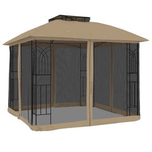 vidaXL Gazebo with Double Roof and Mesh Walls Taupe 2.94x2.94 m Steel