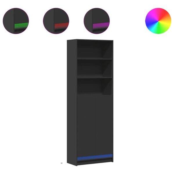 vidaXL Highboard with LED Black 69x32.5x200 cm Engineered Wood