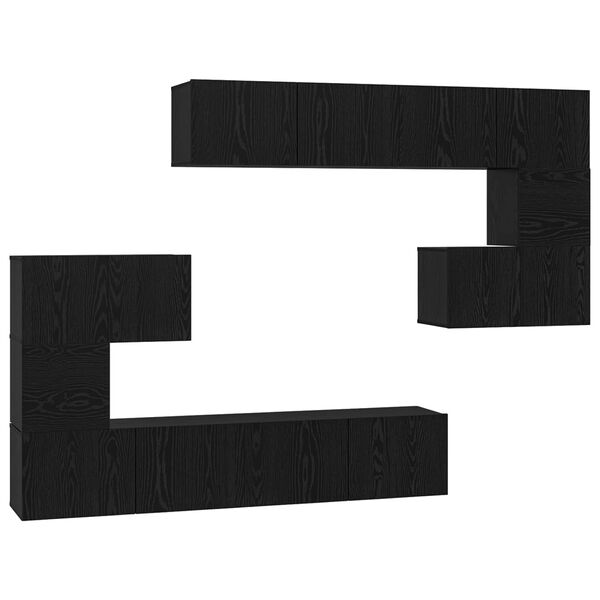 vidaXL TV Cabinet Set Wall-mounted 8 pcs Black Oak Engineered Wood