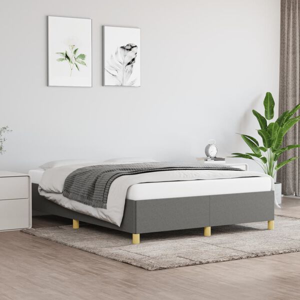 vidaXL Bed Frame without Mattress Dark Grey 135x190 cm Double Double Fabric