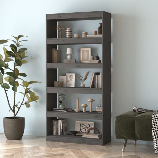 vidaXL Book Cabinet/Room Divider Grey 80x30x167.4 cm Solid Wood Pine