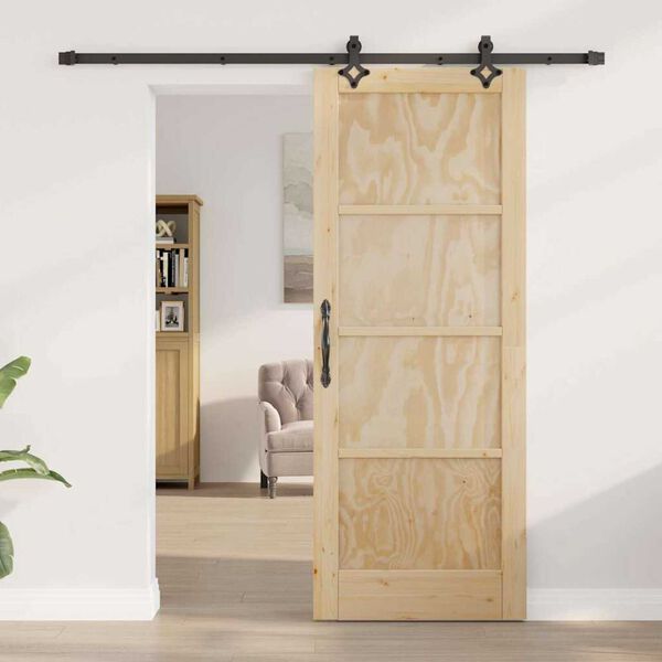 vidaXL Sliding Door Natural and Black 78 x 202 cm Solid Pine Wood