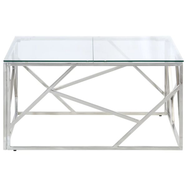 vidaXL Coffee Table Silver Stainless Steel and Tempered Glass