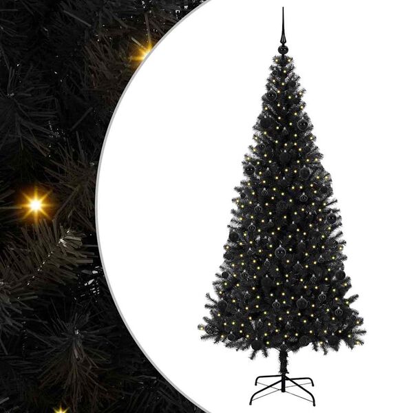 vidaXL Christmas Tree with 300 LEDs with Stand Black 210 cm PVC