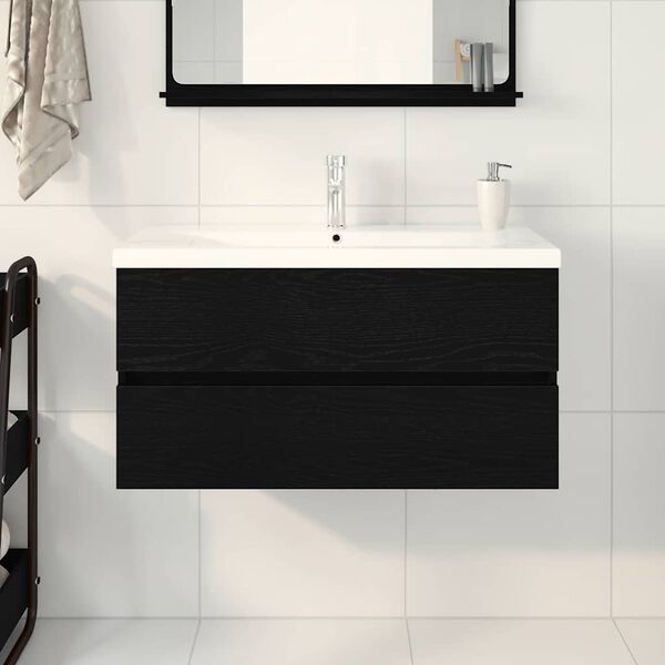 vidaXL Sink Cabinet Black oak 90 x 39 x 62 cm Engineered wood