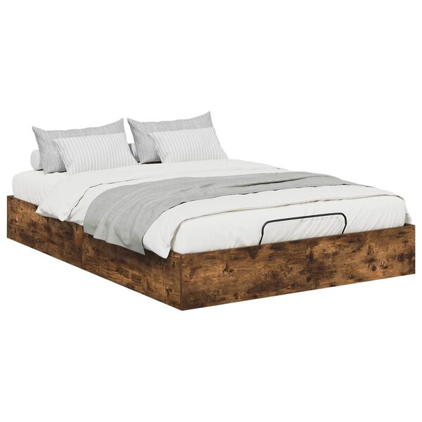 vidaXL Ottoman Bed Frame Smoked Oak 193 x 120 x 25 cm Engineered Wood