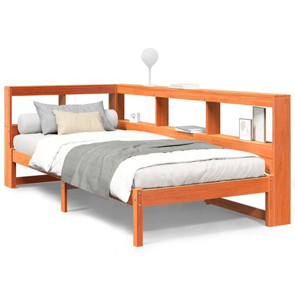 vidaXL Bookcase Bed without Mattress Wax Brown 75x190 cm Solid Wood Pine