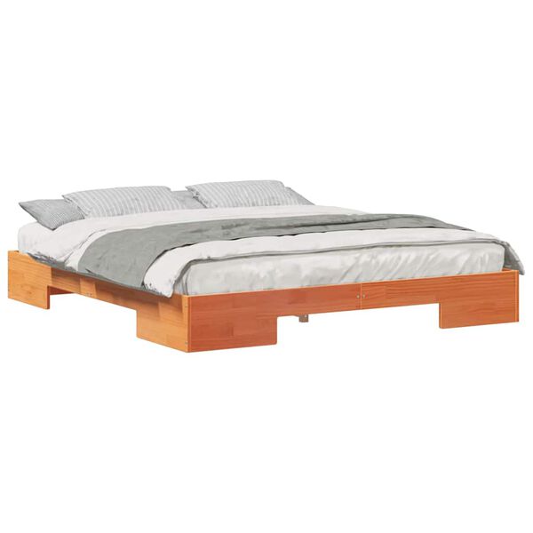 vidaXL Floor Bed Frame with Storage Brown 200 x 200 cm Solid pine wood