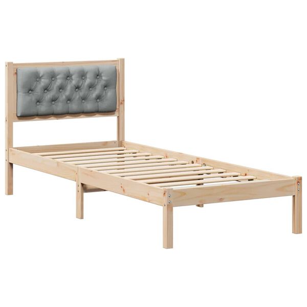 vidaXL Bed Frame with Headboard Light Grey 90 x 190 cm Solid Pine Wood