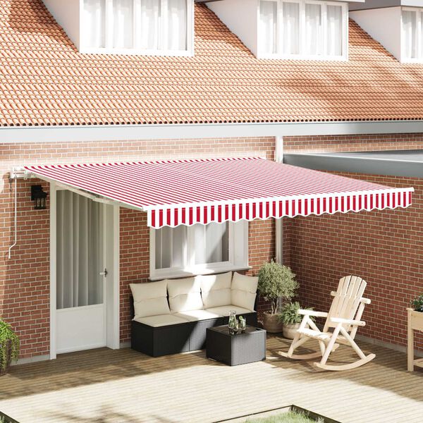 vidaXL Retractable Awning Manual Red and White 400 x 300 cm Fabric