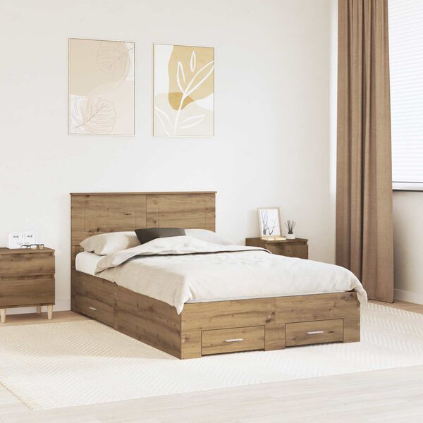 vidaXL Bed Frame with Drawer Artisan Oak 120 x 190 cm Engineered Wood