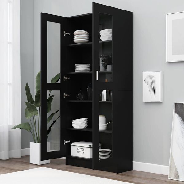 vidaXL Vitrine Cabinet Black 82.5x30.5x185 cm Engineered Wood