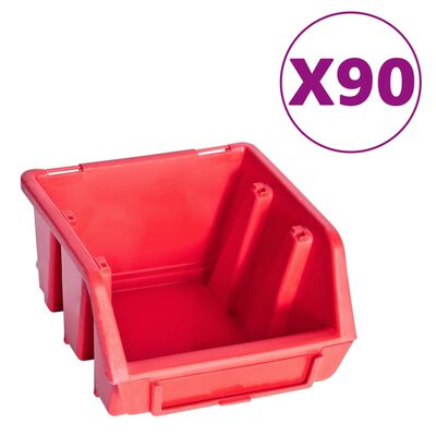 vidaXL 96 Piece Storage Bin Kit with Wall Panels Red and Black