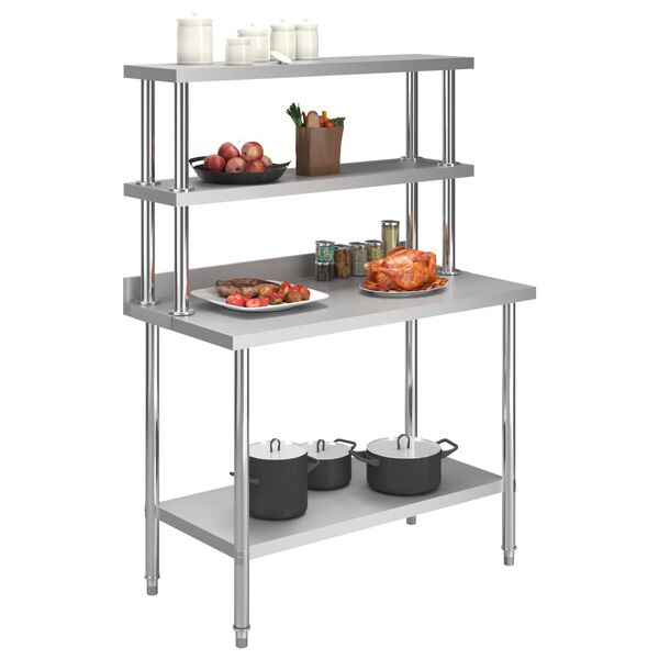 vidaXL Kitchen Work Table with Overshelf 120x60x150 cm Stainless Steel