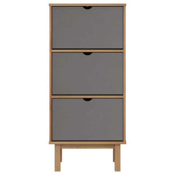vidaXL Shoe Cabinet OTTA with 3 Drawers Brown&Grey Solid Wood Pine