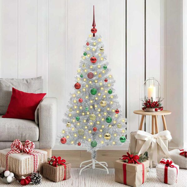 vidaXL Christmas Tree with 150 LEDs with Stand Silver 150 cm PET