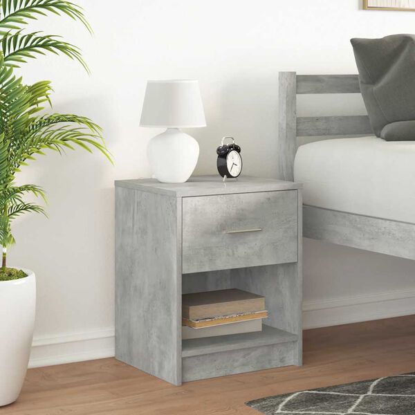 vidaXL Bedside Cabinet with Drawer Concrete Grey 40x34x50 cm