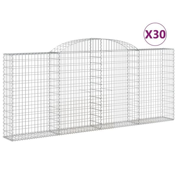 vidaXL Arched Gabion Baskets 30 pcs 300x30x120/140 cm Galvanised Iron