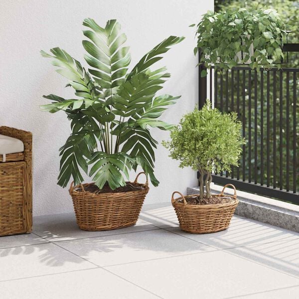 vidaXL Planter Basket with Storage 2 pcs Brown Lacak Rattan
