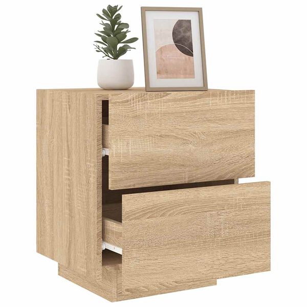 vidaXL Bedside Cabinets with LED Lights 2 pcs Sonoma Oak Engineered Wood