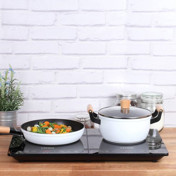 Livoo 2-Piece Frypan Set with Wooden Handles White